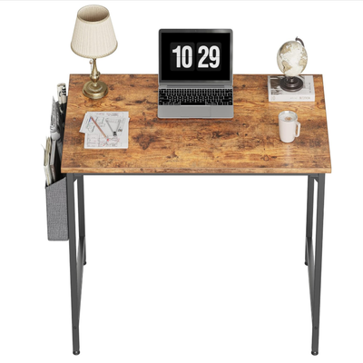 Study Computer Desk 32" Home Office Writing Small Desk, Modern Simple Style PC Table, Black Metal Frame, Rustic Brown